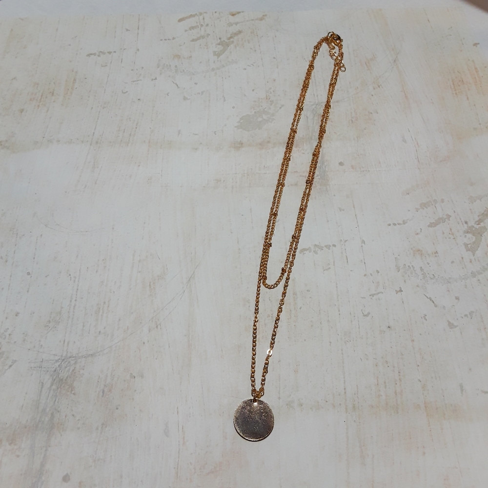 Dainty Layered Chain Disk Pendant Necklace - Picture 6 of 7